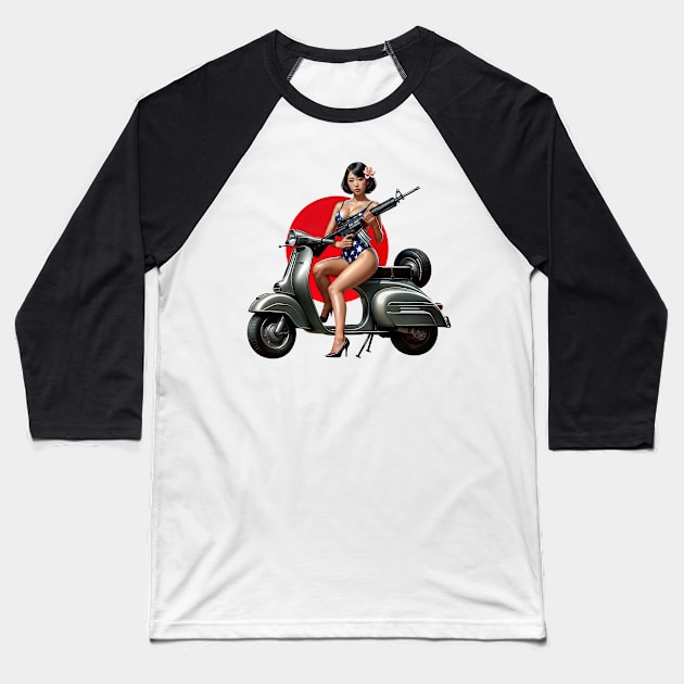 Scooter Girl Baseball T-Shirt by Rawlifegraphic